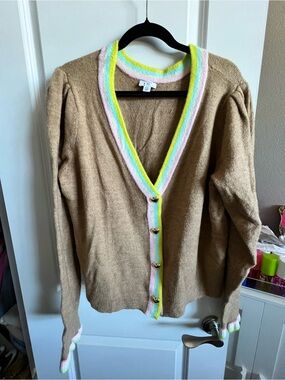 crown & ivy Camel Cardigan with Pastel Trim